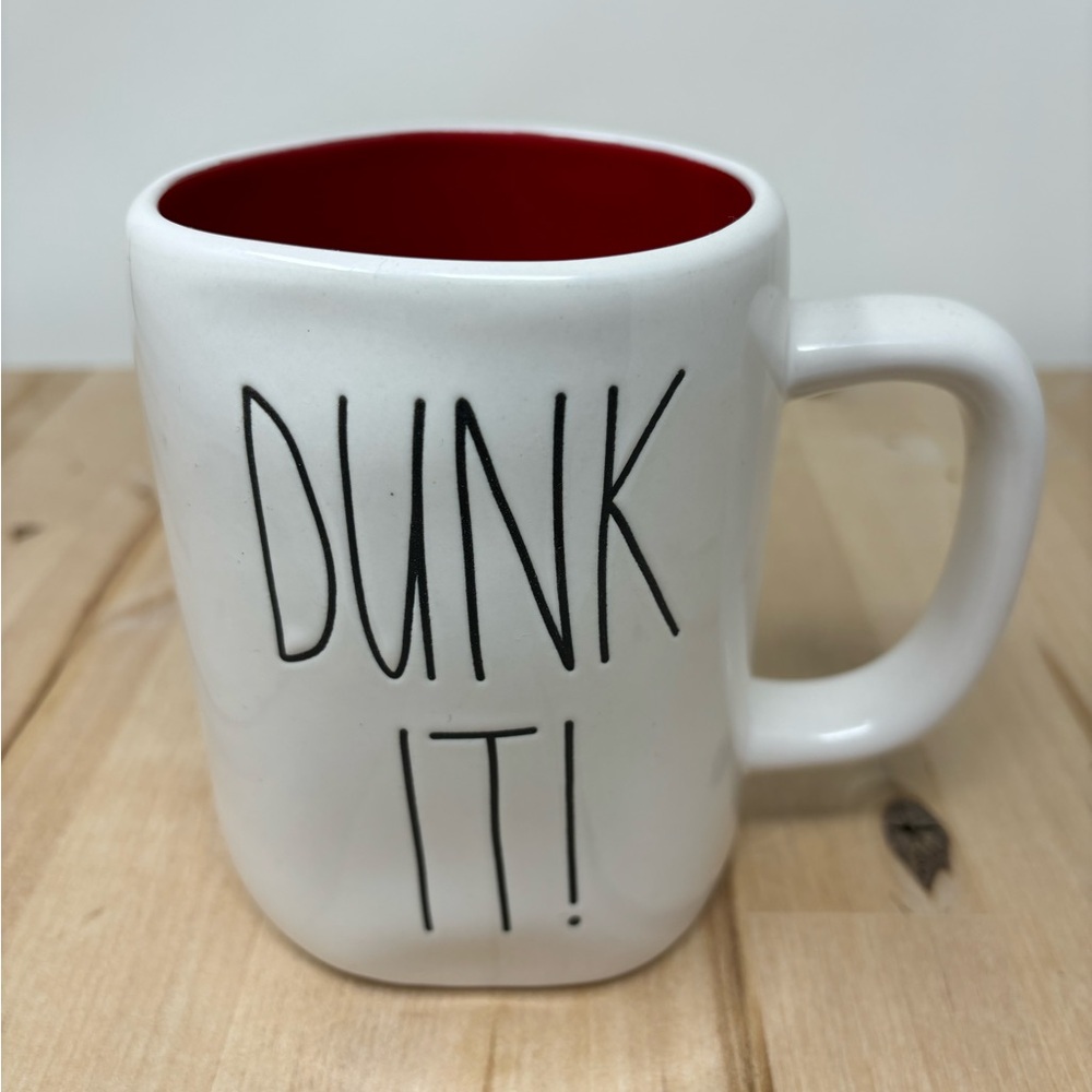 Rae Dunn DUNK IT Mug Double Sided with Red Interior and Black Lettering New